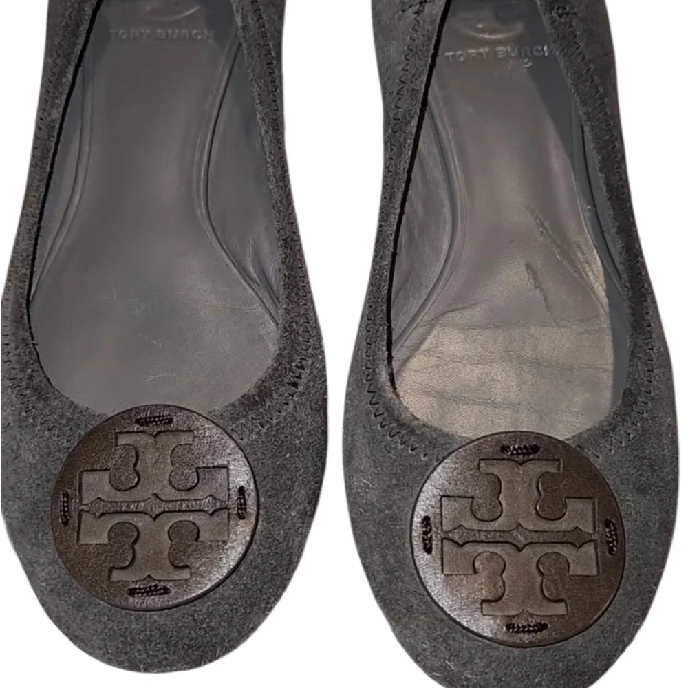 Tory Burch Travel Ballet Flat Taupe Leather and Suede‎ Slip On Shoes Size 6.5